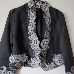Gray and white embroidered cropped jacket