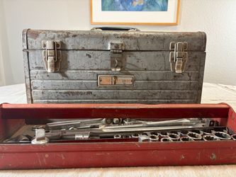 Sears Craftsman Vintage Metal Toolbox with Sockets