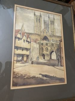Framed Watercolor of Lincoln Cathedral 