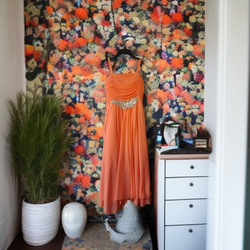 Coral Rhinestone Prom Dress