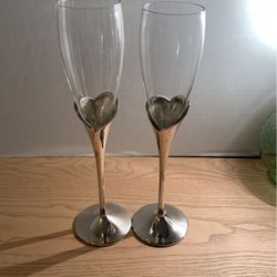 Lennox forever more wedding silver plated heart champagne flutes