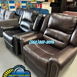 Brown recliner couch sofa new faux leather seat