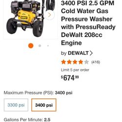 Dewalt Pressure Washer  Model dxpw3425e