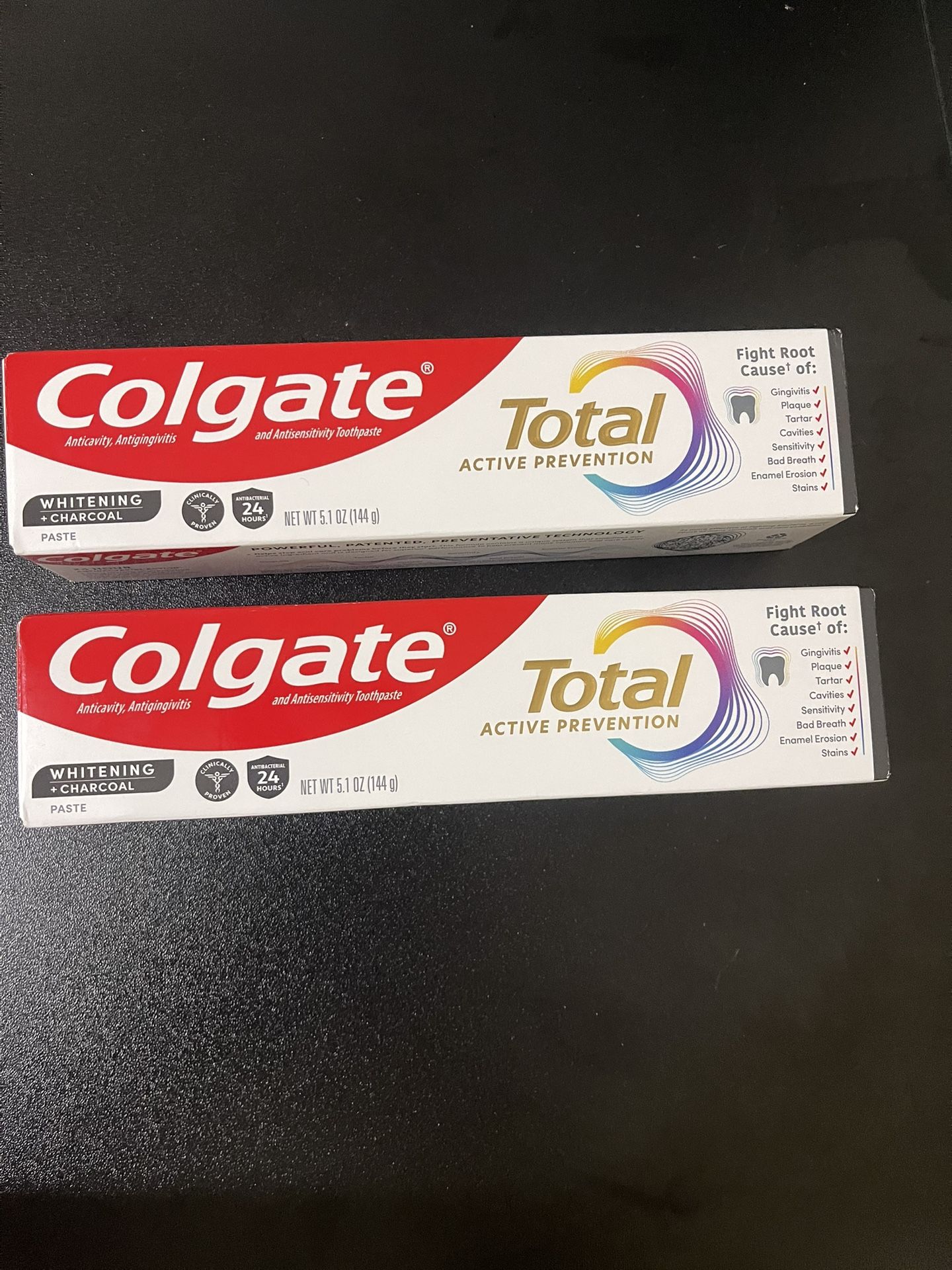 2Pack Colgate Total Active Prevention Whitening and Charcoal Toothpaste, Mint, 5.1 oz