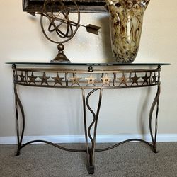 Glass & Metal Entryway Console Table With Vase & Globe