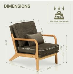 Mid-Century Modern Rubberwood Accent Chair with Plush Fabric