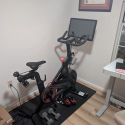 Peloton Bike with Mat and Weights 
