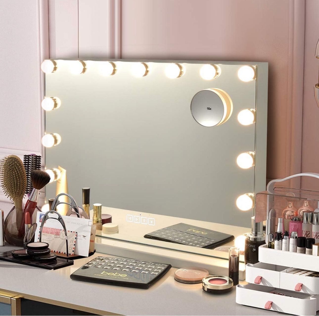 Vanity Makeup Mirror with 15 Pcs LED Bulbs, 10X Magnification, Hollywood Lighted Beauty Mirror with Touch Control, Makeup Cosmetic Mirror New