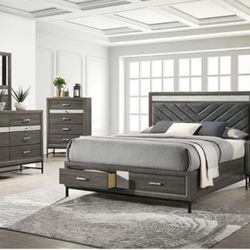 Brand New Grey 4pc Queen Bedroom Set (Available In Eastern King)