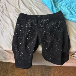 Black Rhinestone Denim Shorts