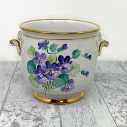 Italian Hand Painted Golden Rim Planter Vase