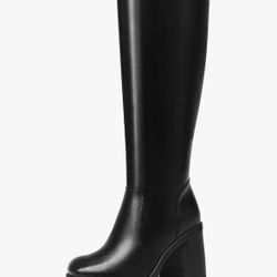 Black Leather High Knee Boots