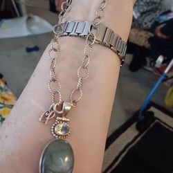 GENUINE LABORDORITE NECKLACE ON SILVER CIRCLES NECKLACE