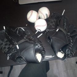 2 Baseball Gloves And 3 Balls