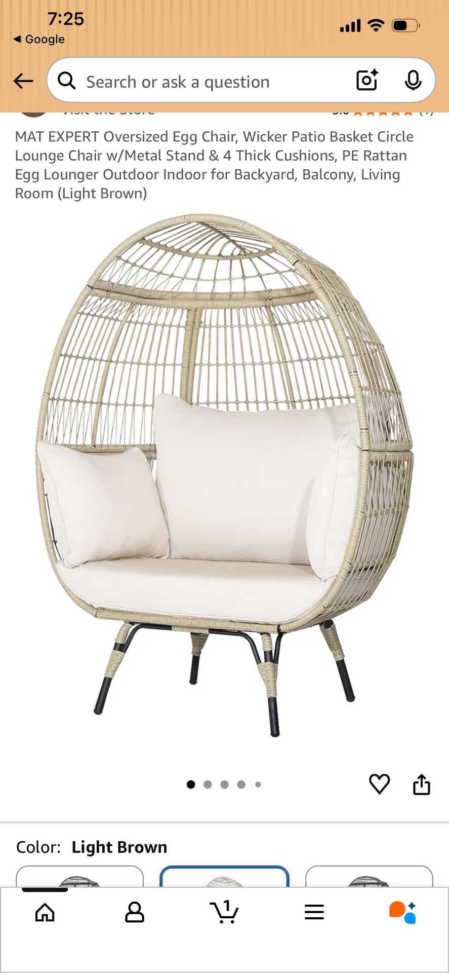 Oversized Egg Chair, Wicker Patio Basket Circle Lounge Chair w/Metal Stand & 4 Thick Cushions, PE Rattan Egg Lounger Outdoor Indoor for Backyard, Balc