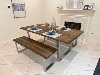 Live Edge Wood Dining Table with Bench