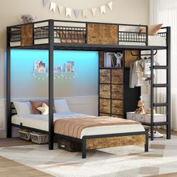 Twin Over Twin Bunkbed W/ 8 Storage Drawers And LED Lighting