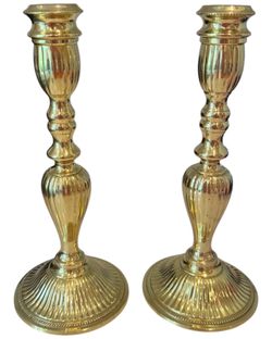 Vintage Pair of 2 Brass Candlesticks Holders Fluted Lacquered Centerpiece