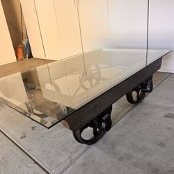 Beautiful coffee table, glass iron wood