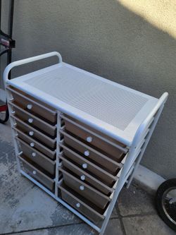 12 drawer metal & plastic pullout organizer drawer storage unit white brown