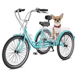  Adult Folding Tricycle 7-Speed, 26-Inch Three Wheel Cruiser Bike with Cargo Basket, Foldable Tricycle for Adults, Women, Men, Seniors, Teenager