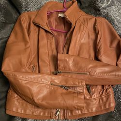 XL Tan Stretchy Leather Jacket 