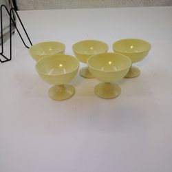 Vintage Hazel Atlas Pastel Yellow Sherbet Footed Set Of 5