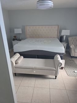 King Size Bed And OTTOMAN Recliner And 2 Lamps.