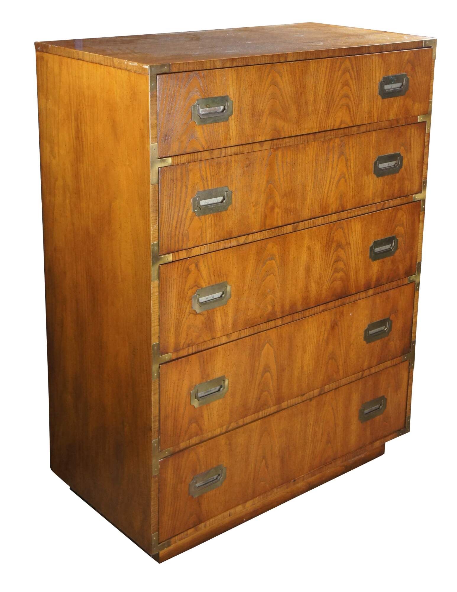 Vintage 1975 Dixie Campaigner Walnut Highboy Chest of Drawers Campaign Dresser MCM
