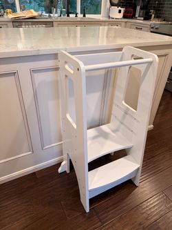 Wooden Toddler Learning Tower / Kitchen Helper Step Stool – White