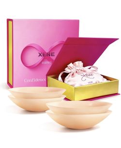 Xene Nipple Covers for Women 2 Pairs Reusable Silicone Adhesive Pasties, Invisible No Show Sticky Breast with Luxury Box Classic fit: A to C cup Aura 