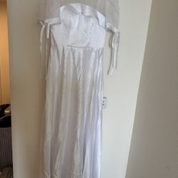 🩰 White Satin & Organza Dress – Size 10