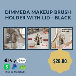 Dimmeda Makeup Brush Holder with Lid - Black