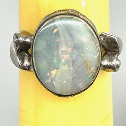 Antique Silver Fiery Opal Ring Sz 5