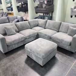 New Sectional In Corduroy Fabric 