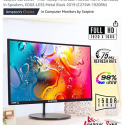 Sceptre Curved 27" FHD 1080p 75Hz LED Monitor HDMI VGA Build-In Speakers, EDGE-LESS Metal Black 2019 (C275W-1920RN)