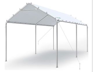 (R-0-55)Quictent 10x20 ft Heavy Duty Carport Canopy Galvanized Car Tent Outdoor Garage Boat Shelter with Reinforced Structure, No Sidewall, White