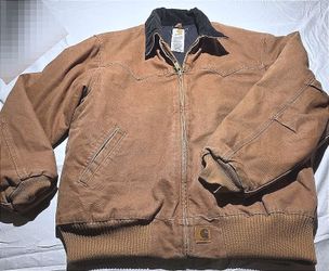 Carhartt Brown Work Jacket with Black Collar, Size Approx XL