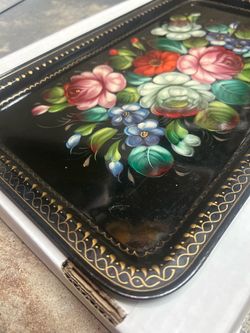 Vintage Hand-Painted Floral Tray — $35