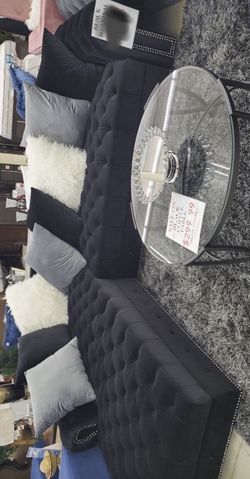 Royal-black-velvet-raf-sectional / couch