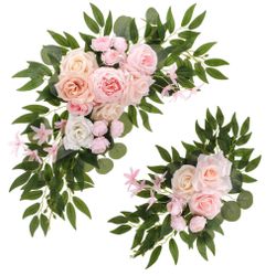 Ovveroche 2 Pcs Wedding Arch Decorations - Reusable Artificial Hanging Flowers Floral Swag Greenery Garland For Wedding Welcome Sign Backdrop Bridal C