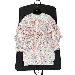 Chanel Printed Silk Muslin Ecru & Multicolor Tunic Dress New