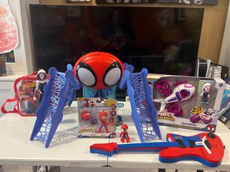 Lot of Spider-Man and Ghost Spider Toys