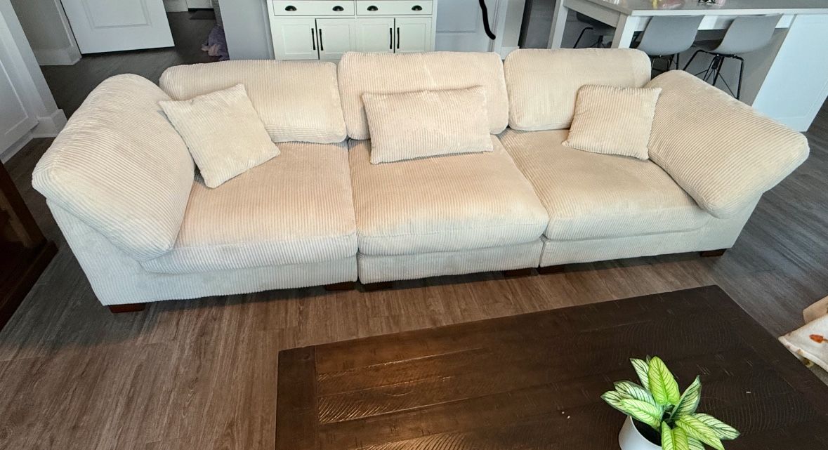 Beige In Color Corduroy Sofa. Like NEW