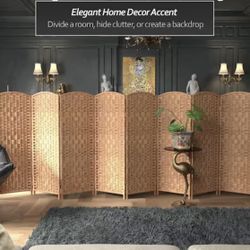 4 ft. Short Diamond Weave Fiber Folding Screen - Natural - 8 Panel  L-3235 