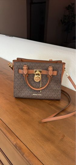 Michael Kors Hamilton Satchel Small Crossbody Messenger Leather Bag Brown Purse