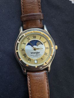 Vintage Wrangler Quartz Watch – Sun/Moon Phase Dial – 90s Western Aesthetic