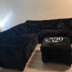 Stylish  Black Sectional Sofa With Ottoman ✅ $529 No Tax