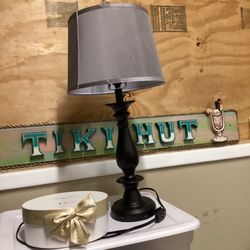 2  27” Black Lamps With Gray Shades