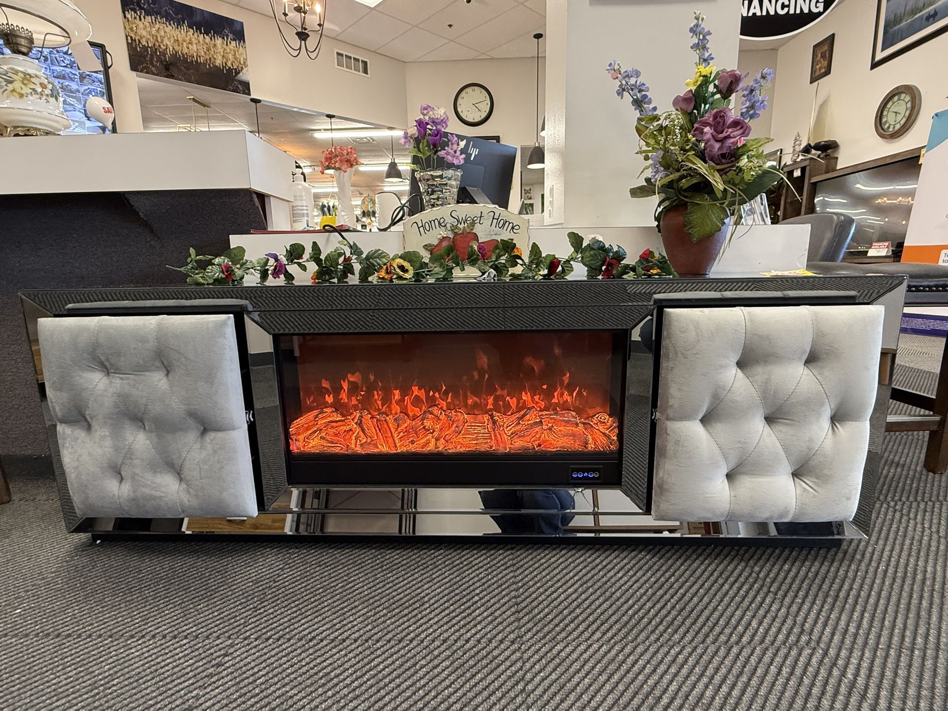 Fireplace Modern Tv Stand Push Storage Drawer Pull Out Electric We Finance And Deliver If Needed 